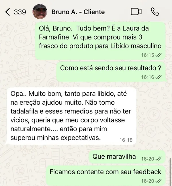 Print WhatsApp cliente Fórmula Masculina 1000mg