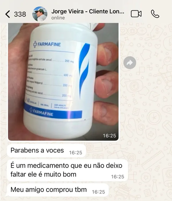 Print WhatsApp cliente Fórmula Masculina 1000mg