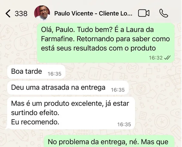 Print WhatsApp cliente Fórmula Masculina 1000mg