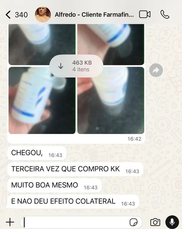 Print WhatsApp cliente Fórmula Masculina 1000mg