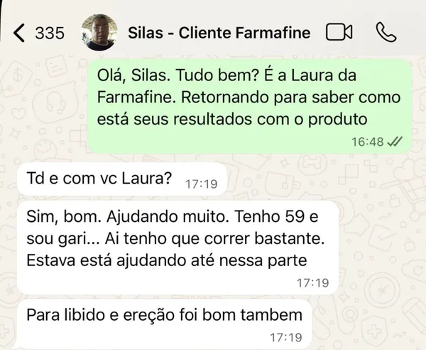 Print WhatsApp cliente Fórmula Masculina 1000mg